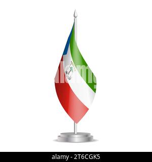 Bandiera della Guinea Equatoriale - bandiera mini 3D appesa all'asta da tavolo. Utilizzabile per riunioni o conferenze. Illustrazione vettoriale con ombreggiatura. Illustrazione Vettoriale