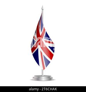 Bandiera del Regno Unito di Gran Bretagna e Irlanda del Nord - mini bandiera 3D appesa all'asta di bandiera da tavolo. Utilizzabile per riunioni o conferenze. Illustrazione vettoriale con ombreggiatura. Illustrazione Vettoriale