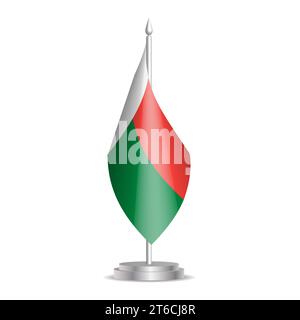 Bandiera Madagascar - mini bandiera 3D appesa all'asta per bandiera da tavolo. Utilizzabile per riunioni o conferenze. Illustrazione vettoriale con ombreggiatura. Illustrazione Vettoriale