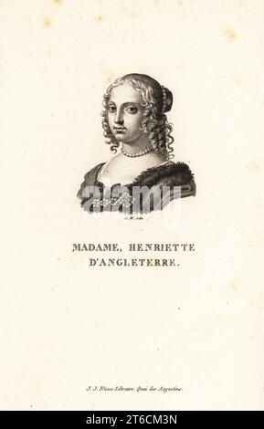 Enrichetta Anna d'Inghilterra, duchessa d'Orleans, 1644-1670, figlia del re Carlo i d'Inghilterra e della regina Enrichetta Maria. Con capelli in boccoli e collana di perle. Madame, Henriette d'Angleterre. Incisione su lastra di rame di Claude Marie Francois Dien in onore di Adriaen van der Werff di Marie de Rabutin-Chantal Sevignes Collection des Vingt Portraits du Siecle de Louis XIV, raccolta di 20 ritratti del secolo di Re Luigi XIV, J.J. Blaise, Libraire, Quai des Augustins, Parigi, 1818. Foto Stock