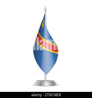 Bandiera della Repubblica Democratica del Congo - mini bandiera 3D appesa al pennarello da tavolo. Utilizzabile per riunioni o conferenze. Illustrazione vettoriale con ombreggiatura. Illustrazione Vettoriale