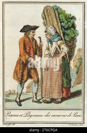 Costumes de Diff&#xe9;rent pays, 'Paysan et Paysanne des environs de Paris.', c1797. Foto Stock