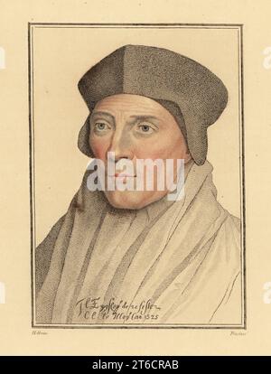 John Fisher, Vescovo di Rochester (1469-1535). Giustiziato nel 1535 per aver rifiutato di accettare Enrico VIII come legittimo capo della Chiesa cristiana. Il Epiro de resester C lato il COPO Cano 1525. Incisione a piolo di copperplate a mano di George Sigmund Facius dopo un ritratto di Hans Holbein il giovane da imitazioni di disegni originali di Hans Holbein, John Chamberlaine, Londra, 1812. Foto Stock