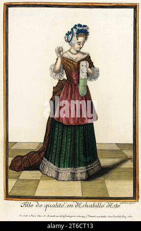 Recueil des modes de la cour de France, Fille de Qualit&#xe9;, en d'Eshabill&#xe9; d'Este', 1687. Foto Stock