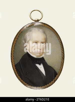 Henry Clay, c1840. Uno di un paio di miniature in acquerello su avorio raffiguranti Henry Clay (1777-1852), statista e oratore, e sua moglie Lucretia. I dipinti sono montati in un ciondolo d'oro, il cui bordo è inciso con la dedica: "Henry Clay to James Calwel". Foto Stock