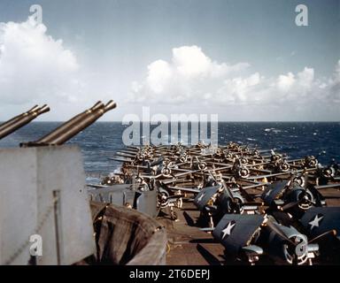 USS Essex (CV-9) ponte di volo a poppa, 20 marzo 1943 Foto Stock