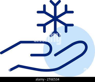 Mano che tiene un fiocco di neve. Festività invernali e simboli natalizi. Icona Pixel Perfect Illustrazione Vettoriale