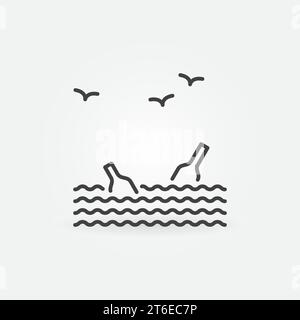 Icona o elemento logo del concetto vettoriale lineare Ocean Plastic Pollution Illustrazione Vettoriale