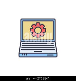 Notebook con impostazioni vettoriali ruota dentata o icona creativa del concetto di processo di aggiornamento o elemento di design Illustrazione Vettoriale