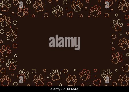 Cornice realizzata con impronte di Paw PET - sfondo orizzontale creativo vettoriale o illustrazione con simboli lineari di Paw animale Illustrazione Vettoriale