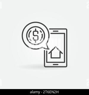 Icona profilo smartphone con applicazione mobile Real Estate Online. Compra, vendi, affitta il segno lineare del concetto vettoriale domestico Illustrazione Vettoriale