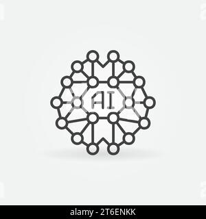 Icona Digital Brain Outline (contorno cervello digitale) - simbolo del concetto di IA o ML vettoriale in stile linea sottile Illustrazione Vettoriale