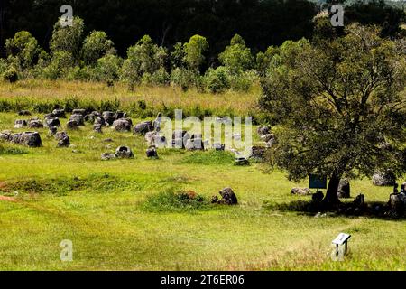 Pianura dei vasi (pianura dei vasi), gruppo 2 del sito 1, vista dal gruppo 1 (collina), Phonsavan, provincia di Xiangkhouang, Laos, Sud-est asiatico, Asia Foto Stock