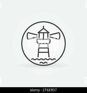 Faro con ondulazioni in cerchio, icona di concetto vettoriale o elemento di design Illustrazione Vettoriale