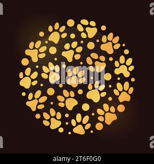 Animal Paw stampa un'illustrazione colorata vettoriale a forma di cerchio - amo il simbolo rotondo My Dog Concept Illustrazione Vettoriale