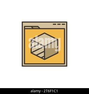 PC Browser con Cube Vector Product Development per il concetto di stampa 3d icona colorata o segno Illustrazione Vettoriale