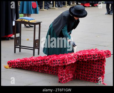 Londra, Regno Unito. 9 novembre 2023. Immagine © concessa in licenza a Parsons Media. 11/09/2023. Londra, Regno Unito. La Regina partecipa al 95° anno del campo della memoria. Sua Maestà la Regina partecipa al 95° anno del campo della memoria a Westminster Abbe, Londra. Foto di Credit: andrew parsons/Alamy Live News Foto Stock