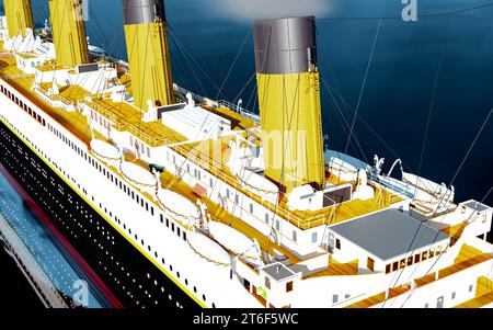 Steamboat Ocean liner Ship deck view 3D rendering immagine in HDR Foto Stock