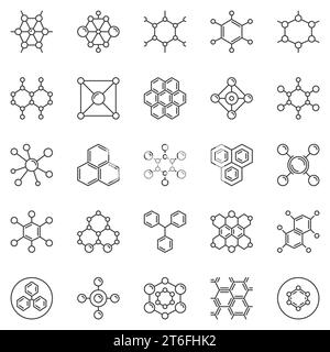 Set di icone di contorno del concetto di formula chimica - simboli lineari della chimica vettoriale molecola Illustrazione Vettoriale
