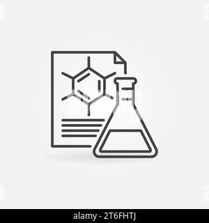 Documenti chimici con icona a linea sottile o elemento di progettazione Flask Vector Lab Results Illustrazione Vettoriale