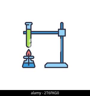 Bruciatore ad alcool con tubo per test concetto di apparecchiatura chimica vettoriale icona o segno colorato Illustrazione Vettoriale