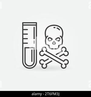 Provetta per test con icona del concetto di sostanze chimiche pericolose velenose o segno con contorno Illustrazione Vettoriale