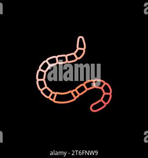 Icona colorata del concetto vettoriale lineare di worm - segno di Earthworm o elemento di design su sfondo scuro Illustrazione Vettoriale