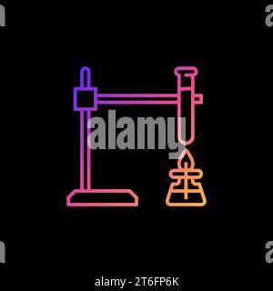 Lampada Spirit Fire con concetto di apparecchiatura da laboratorio vettoriale con tubo per test icona colorata lineare su sfondo scuro Illustrazione Vettoriale