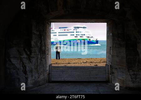 Il traghetto Hybrid Energy Wightlink passa per Sally Port sulla strada per il porto di Portsmouth Foto Stock