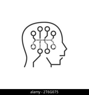 Cervello digitale all'interno del concetto di vettore testa icona a linea sottile o simbolo Illustrazione Vettoriale