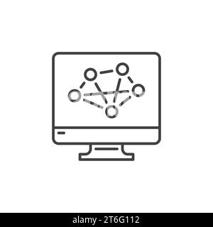 Schermo del computer con icona del concetto vettoriale di rete neurale o accesso con linea sottile Illustrazione Vettoriale