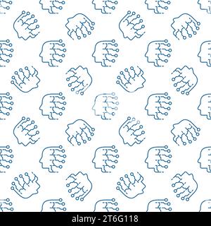 Concetto di INTELLIGENZA ARTIFICIALE Human Head Vector (intelligenza artificiale) modello senza interruzioni in stile di contorno Illustrazione Vettoriale