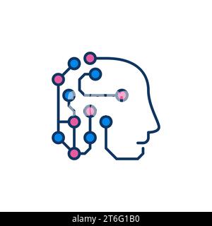 Testa robot con icona colorata o elemento logo Concept IA Vector Circuits Illustrazione Vettoriale