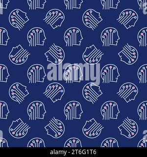 Brain Tech Vector ai Head Concept pattern colorato senza cuciture Illustrazione Vettoriale