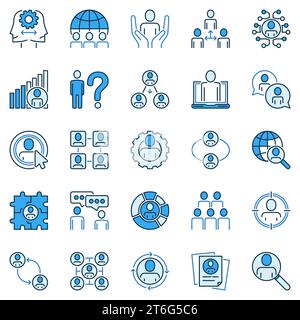 Set di icone blu per sociologia. Raccolta di segni vettoriali del concetto di Social Behavior and Interaction Science Illustrazione Vettoriale