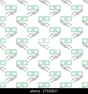Dollar Banknote in Hand Vector Concept pattern lineare senza cuciture Illustrazione Vettoriale