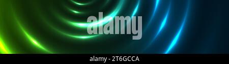 Neon verde e blu brillante cerchi lisci sfondo astratto. Design banner vettoriale Illustrazione Vettoriale