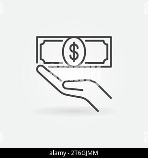 Icona o simbolo lineare del concetto di vettore Dollar Banknote in Hand Illustrazione Vettoriale