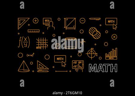 Banner contorno concetto vettoriale matematico - illustrazione orizzontale matematica in stile linea sottile Illustrazione Vettoriale