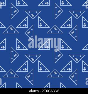 Matematica vettoriale triangolo destro concetto di angolo di 90 gradi motivo senza cuciture blu in stile linea sottile Illustrazione Vettoriale