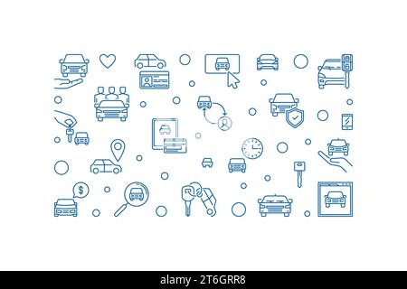 Banner orizzontale linea di noleggio auto - noleggio di un veicolo illustrazione vettoriale Illustrazione Vettoriale