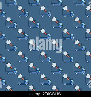 Concetto di ricerca dumper vettoriali per consegne e Magnifier modello senza cuciture a colori Illustrazione Vettoriale