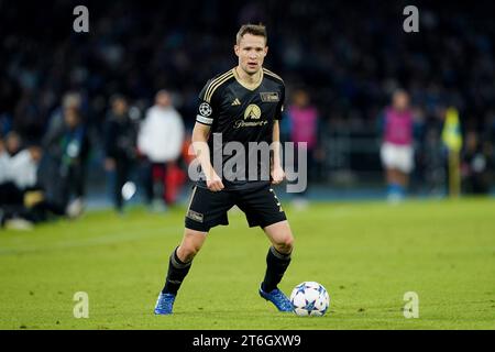 Napoli, Italia. 8 novembre 2023. Paul Jaeckel dell'1. FC Union Berlin durante la partita di Champions League del gruppo C tra il Napoli e l'1. FC Union Berlin allo Stadio Diego Armando Maradona l'8 novembre 2023 a Napoli, Italia Credit: Giuseppe Maffia/Alamy Live News Foto Stock