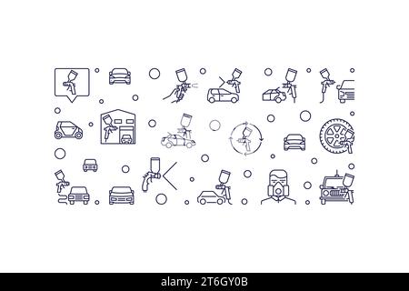 Striscione vettoriale orizzontale per verniciatura automobilistica e verniciatura automobilistica con linee sottili Illustrazione Vettoriale