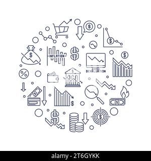 World Financial Crisis Vector Concept banner a forma di cerchio - economia illustrazione minimale Illustrazione Vettoriale