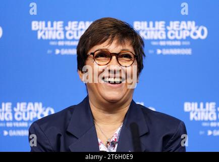 Anne Lasserre durante l'annuncio dei play-off dell'estrazione in vista dello spareggio della Billie Jean King Cup 2023 tra Gran Bretagna e Svezia alla Copper Box Arena di Londra. Data immagine: Venerdì 10 novembre 2023. Foto Stock