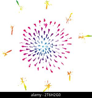 Fuochi d'artificio astratti, sfondo grunge. Illustrazione di uno schizzo vettoriale disegnato a mano. Sciatto stile grunge doodle Illustrazione Vettoriale