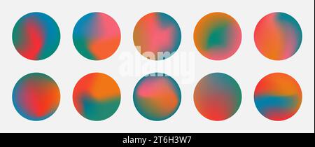 Set di cerchi gradienti Y2K, momenti salienti della storia dei social media. Modelli di design vettoriali olografici, icone rotonde e simboli vivaci. Coperture colorate per fluidi Illustrazione Vettoriale