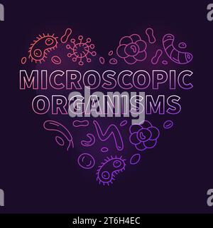 Microrganismi vettoriali concetto di batteriologia linea sottile striscione colorato a forma di cuore - illustrazione di microrganismi con sfondo scuro Illustrazione Vettoriale