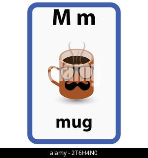Flashcard alfabetica per bambini con la lettera m dalla tazza Illustrazione Vettoriale